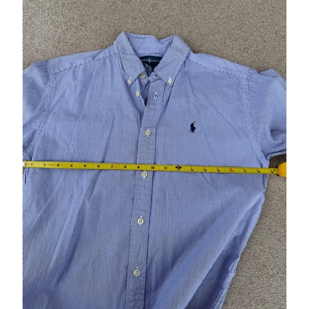 Ralph Lauren Pinstripe Kids L Button Down Shirt - Kids Blue/White Long Sleeve